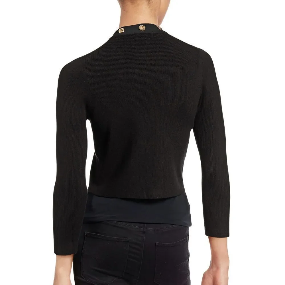 New! CALVIN KLEIN Women's Grommet Black Cropped Cardigan Shrug Sweater